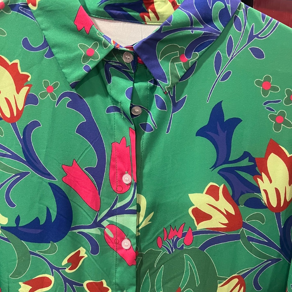 Boutique Floral Green Button-Up Dress size Lrg - Picture 4 of 7